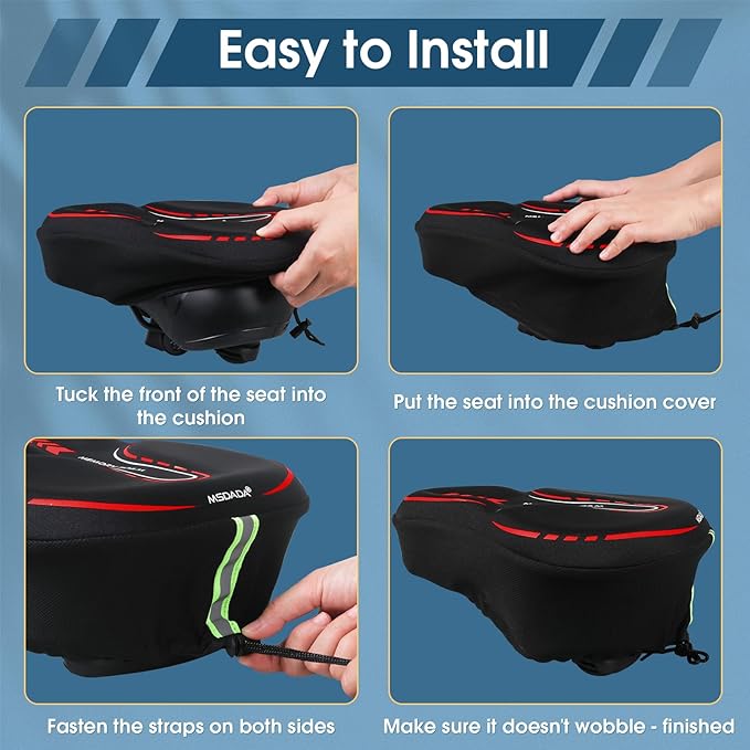 MSDADA New Large Gel Bike Seat Cover, Extra Soft Bike Seat Cushion for Men Women Comfort Wide, Fits Indoor/Outdoor/Exercise Bikes (11.22 inch x 10.03 inch)