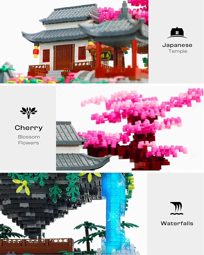 Big Bonsai Flowers Tree Architecture Set for Boys 8-14 Lighting Japanese Cherry Blossom Tree House Building Kit with Box for Adults Toys for Boys/Girls Age 8-12, 2.5mm MICROPARTICLE