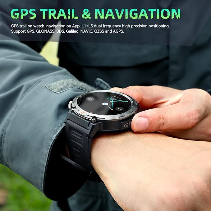 Military Smart Watches for Men Built-in GPS 3ATM Waterproof with Call/LED Flashlight, 1.45" Rugged Tactical Smartwatch with Compass, Fitness Tracker with HR/SPO2/Sleep Monitor for iPhone Android