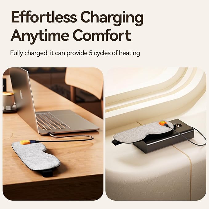 Heated Eye Mask, Cordless Warm Compress for Dry Eyes & Stye, Rechargeable Sleep & Blackout Eye Mask for Travel