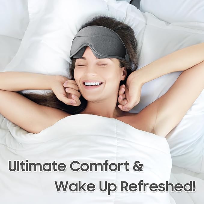 Sleep Mask - Total Blackout 3D Sleeping Mask, Super Lightweight & Silky Soft Eye Mask for Sleeping, Fully Adjustable Fit for Home, Office, Traveling, Meditation, Yoga, Gray