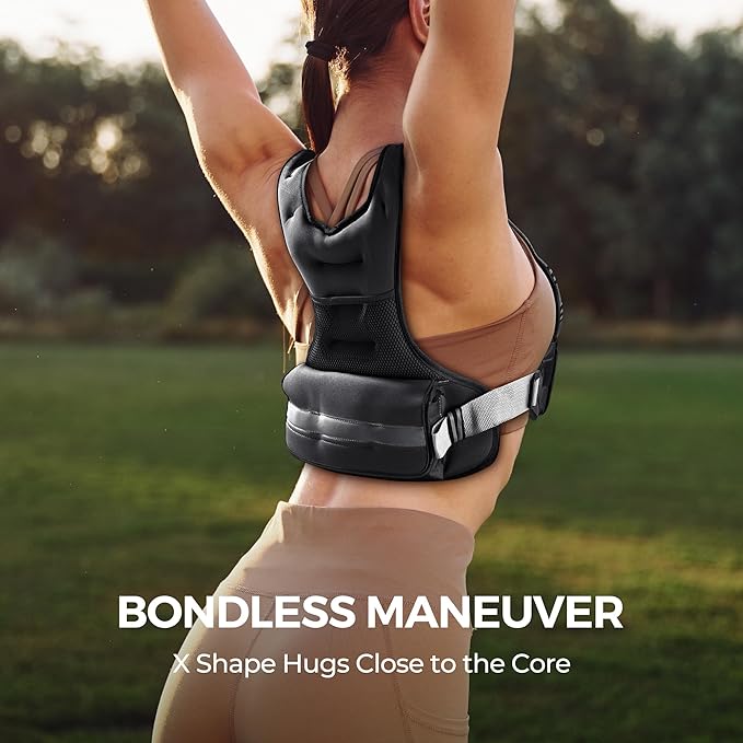 PACEARTH Adjustable Weight Vest 4-10lbs / 11-20lbs / 20-32lbs X-Shape Weighted Vest for Women and Men, Home Workout Ironsand Vest with Zipper Pouch and 6 Weight Packs, Available in Pink, Gray, Black