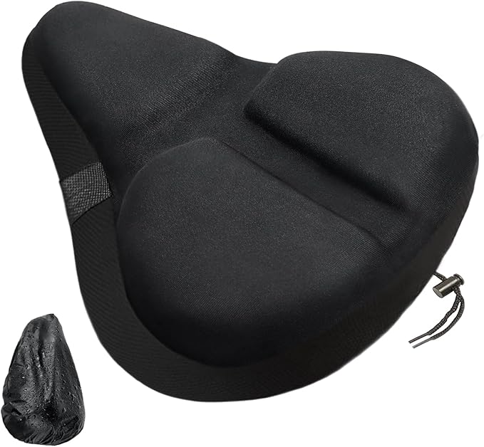 Bike Seat Cover, HUIOK Wide Gel Exercise Bike Seat Cushion for Women Men Comfort, Fits Spin, Stationary and Cruiser Bikes, Indoor Outdoor Cycling, Water Dust Resistant Cover Included