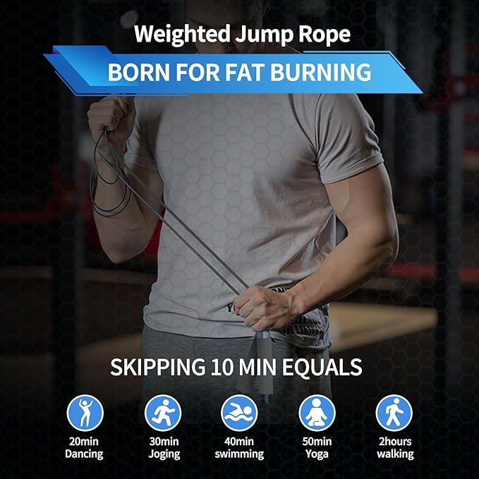 Weighted Jump Rope for Men,Women and kids(1LB), Jump Ropes for Fitness, Speed Skipping Rope, Gym,Indoor/Outdoor - Fitness, Workout, Boxing,crossfit