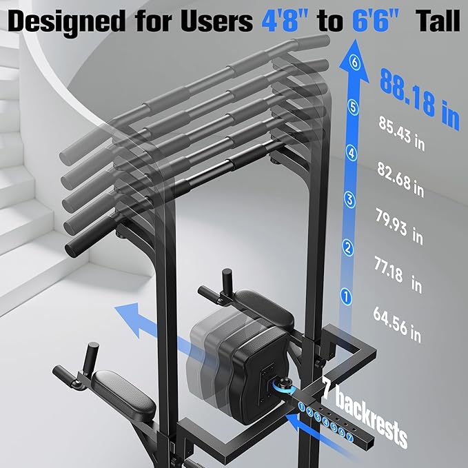 Sportsroyals Power Tower Pull Up Bar Station, 450LBS Stable Pull Up Dip Station for Home Gym Strength Training Equipment