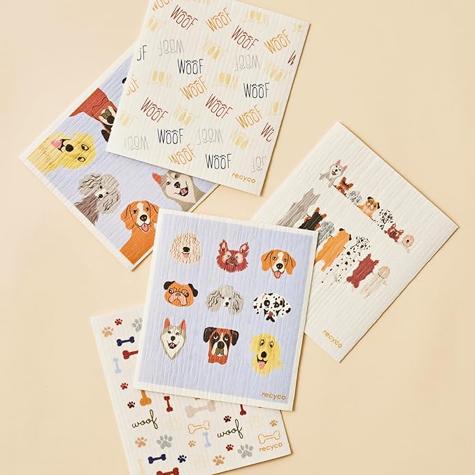 RECYCO Swedish Dishcloths for Kitchen | 5 Pack Pale Blue Washable Dish Rags | Cellulose Reusable Cleaning Paper Towels | Absorbent Counter Dish Cloth Sponge Kitchen Wipes, 8" L x 7" W