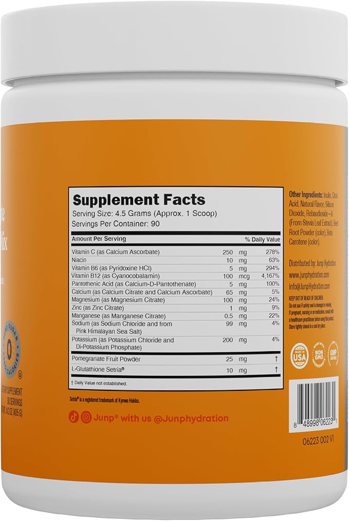 JUNP Electrolytes Powder No Sugar No Carbs, Sweet Tangy Citrus Orange Keto Electrolyte Drink Mix, Potassium & Salt Hydration Powder Electrolytes Zero Calorie Sugar Free Electrolyte Powder, 90 Servings