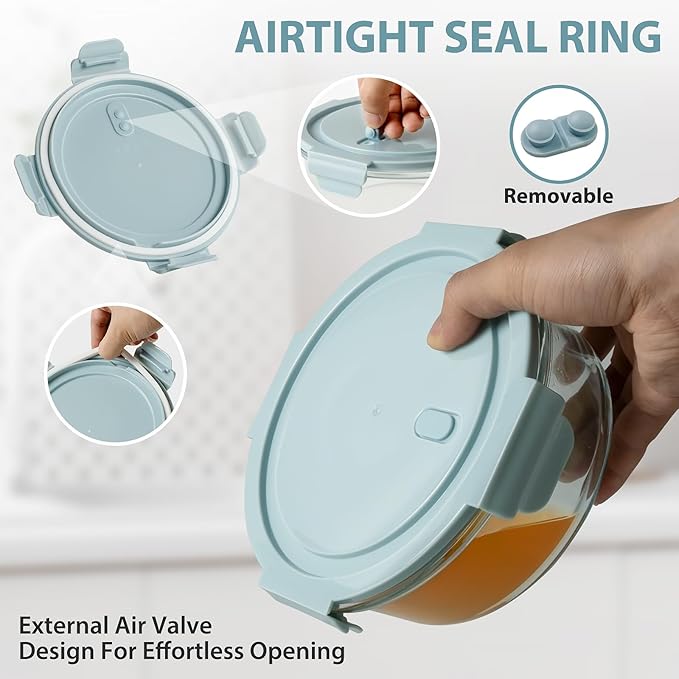 30oz Glass Meal Prep Containers with Lids, Airtight 3.75 Cup Food Storage Containers Set, Heat-Resistant BPA-Free Glass Containers for Soup Leftover, Microwave, Dishwasher, and Freezer Safe (4 Packs)