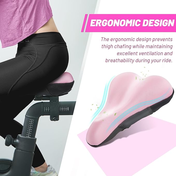 YLG Bike Seat Cover, Memory Foam & Gel Bike Seat Cushion Cover for Men Women, Comfortable Bicycle Seat Cover for Peloton/Fixed/Cruiser/Indoor/Outdoor Bike seat with Waterproof Cover