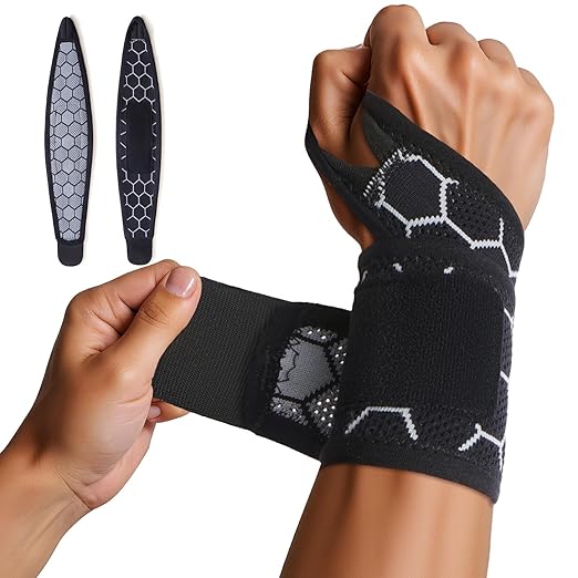 Adjustable Wrist Support Brace - Breathable Wrist Wraps for Carpal Tunnel, Tendonitis, Pain Relief, Workout and Daily Use - Unisex, One Size Fits All (Black), 2 Pack
