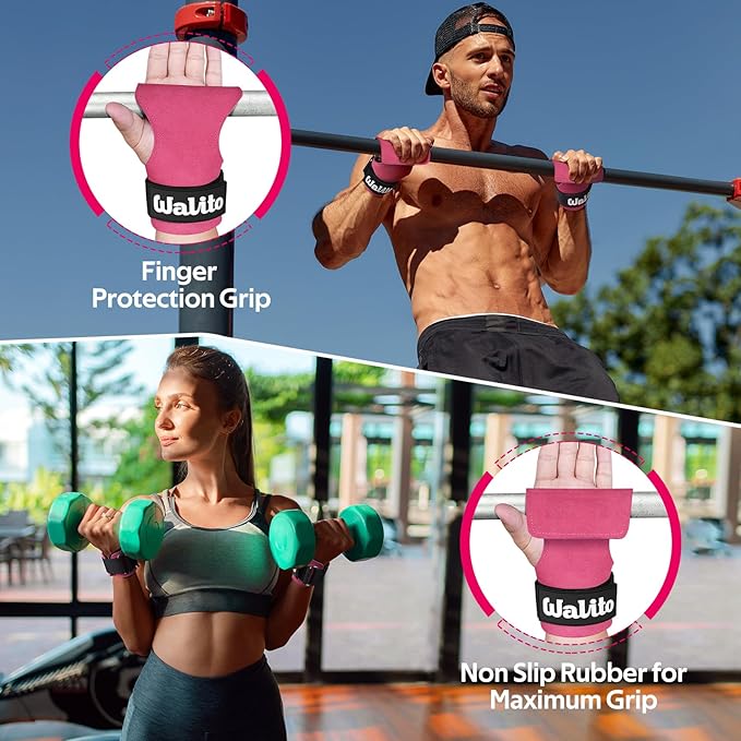 WALITO Weight Lifting Wrist Strap, Double Leather Weightlifting Wrist Straps for Gym Strength Training, Neoprene Padded Wrist Wraps - for Men & Women (Pair)