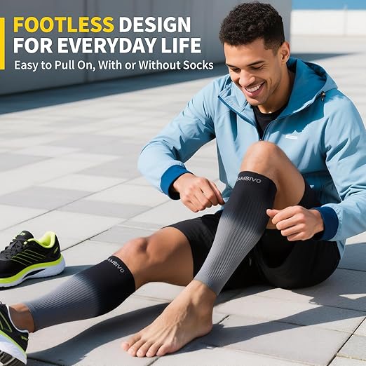 CAMBIVO Gradient Calf Compression Sleeves, 20-30 mmHg Medical Footless Compression Socks for Shin Splints, Leg Fatigue, Travel, Running, Standing & Daily Wear