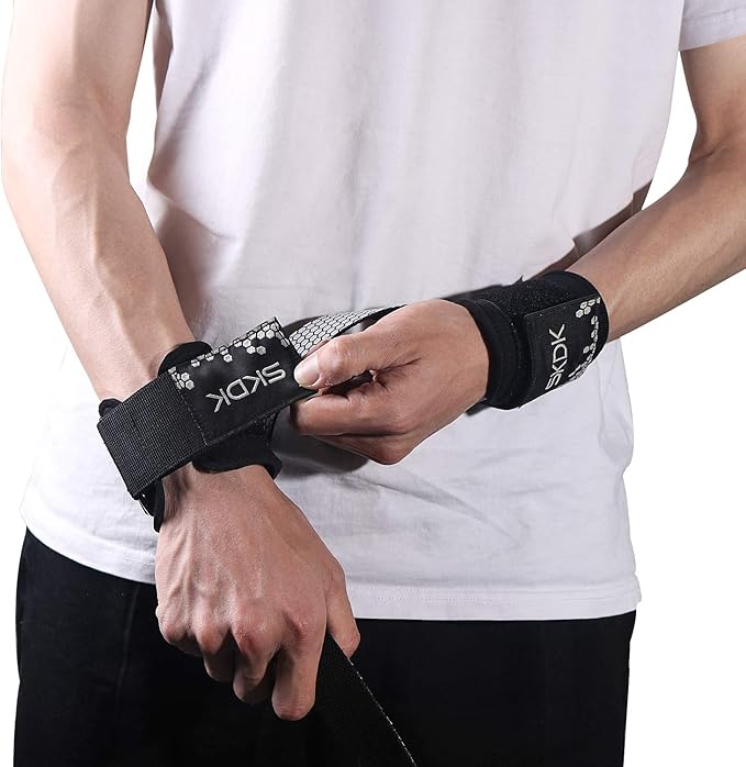 SKDK Cotton Hard Pull Wrist Lifting Straps Grips Band-Deadlift Straps with Neoprene Cushioned Wrist Padded and Anti-Skid Silicone - for Weightlifting, Bodybuilding, Xfit, Strength Training