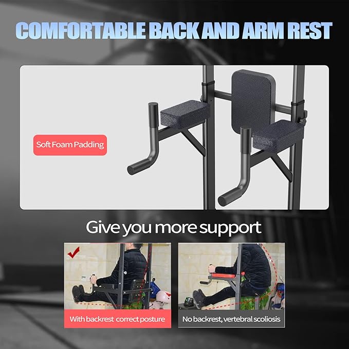 Power Tower Adjustable Height Pull Up & Dip Station Multi-Function Home Strength Training Fitness Workout Station for Home Gym