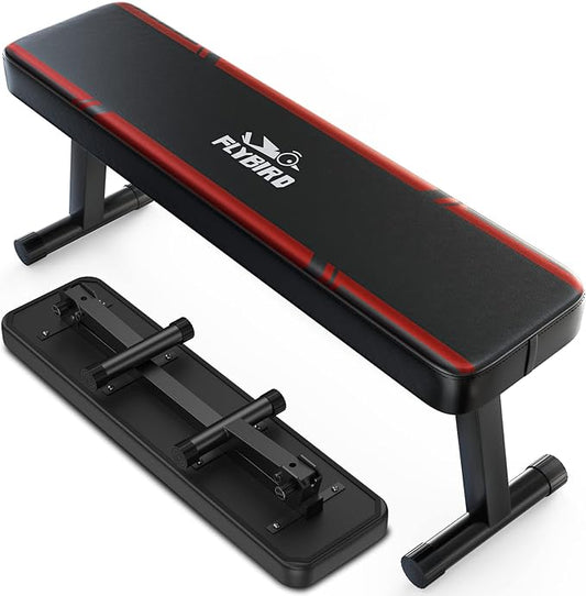 FLYBIRD Flat Bench, Foldable Flat Weight Bench Easy Assembly for Strength Training Bench Press, 600/1000 LBS 2 Versions