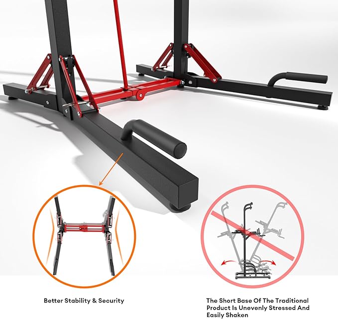 ONETWOFIT Foldable Power Tower Pull Up Bar Station, Multi-Function Adjustable Height Dip Station for Home Gym Workout, Strength Training Fitness Equipment, Pull Up Stand