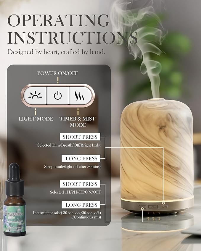 Aromatherapy Diffuser – Ultrasonic Essential Oil Diffuser, Health Night Light, Timer & Auto Shut-Off, BPA-Free, 120ml Diffusers for Home, Office, or Spa