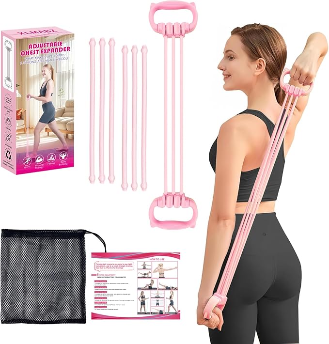 6 Gear Adjustable Resistance Bands, Fitness Resistance Bands Exercise Bands with Comfort Grips, Unisex, for Arms, Chest Extender, Home Workout, Fitness, Pilates