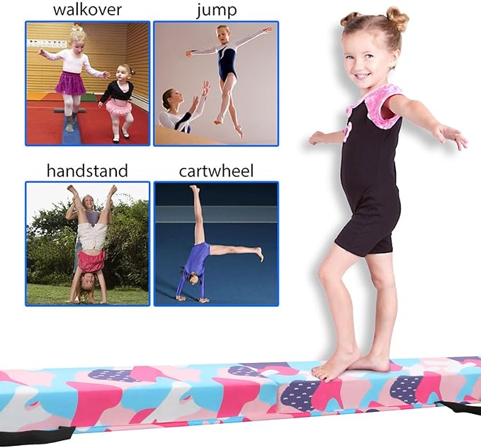 FBSPORT 8ft/6ft Balance Beam: Folding Floor Gymnastics Equipment for Kids Adults,Non Slip Rubber Base, Gymnastics Beam for Training, Practice, Physical Therapy and Professional Home Training