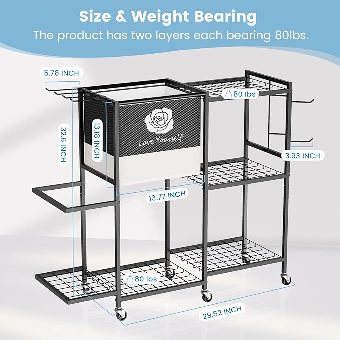 Yoga Mat Storage Rack,Home Gym Storage Rack Gym Workout Equipment Storage Organizer Fitness Weight Rack on Wheels for Yoga Mat,Yoga Block,Foam Roller,Resistance Band,Dumbbell,Kettlebell and Other Workout Accessories