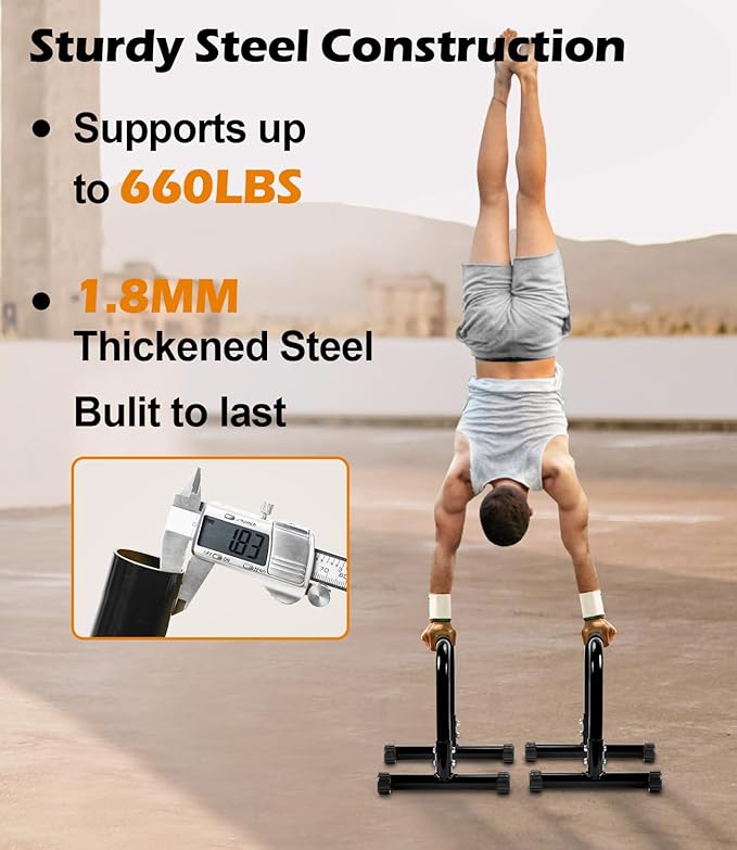 TABEKE Push Up Bar, 14'' High Steel Parallettes & Dip Bar with Full Coverage Foam Handle, Heavy-Duty Calisthenics Parallel Bars for L-Sit, Dips, Home Gym Strength Training Workout