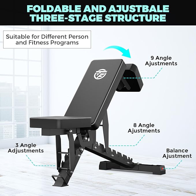 Weight Capacity and Strength Training Bench, Fitness Weight Bench for Garage and Home Gym Workouts