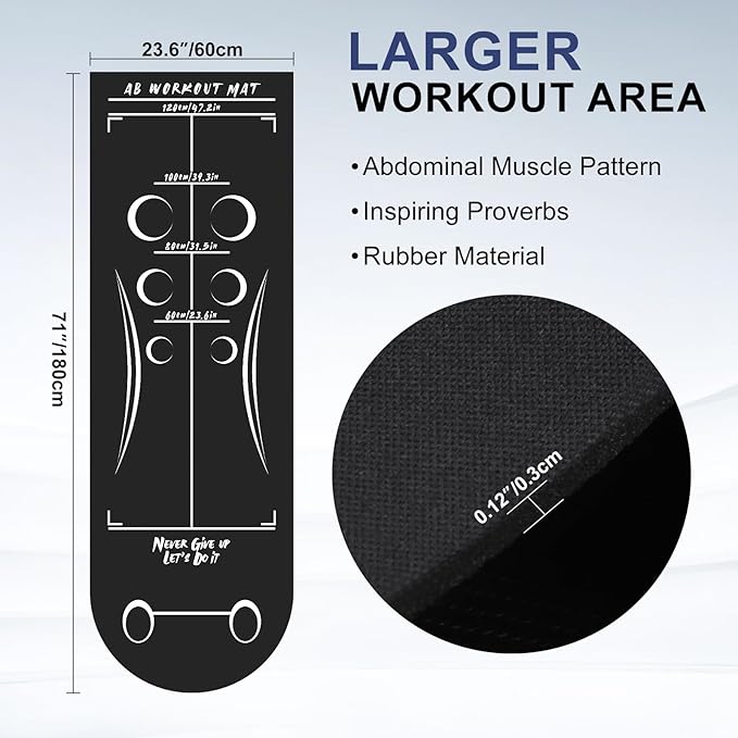Abdominal Exercise Mat Ab Workout Mat Rubber Non-Slip Abdominal Exercise Mat Ab Roller Mat 71”X 23.6” Heavy Ab Training Mat AB Workout Must Have for Fitness Gym