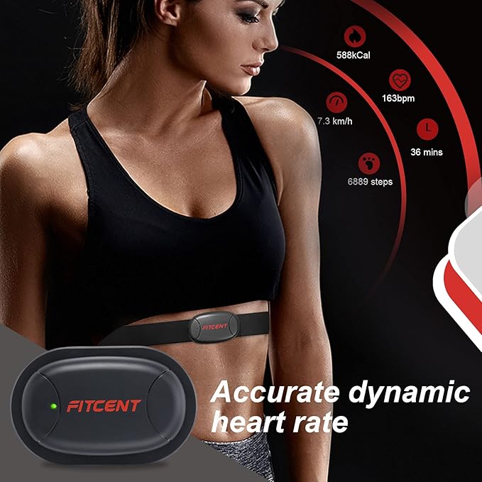 FITCENT Rechargeable Heart Rate Monitor Chest Strap 5.3 kHz/Bluetooth 5.0/ANT+, Heart Rate Sensor for Peloton Strava Zwift DDP Yoga