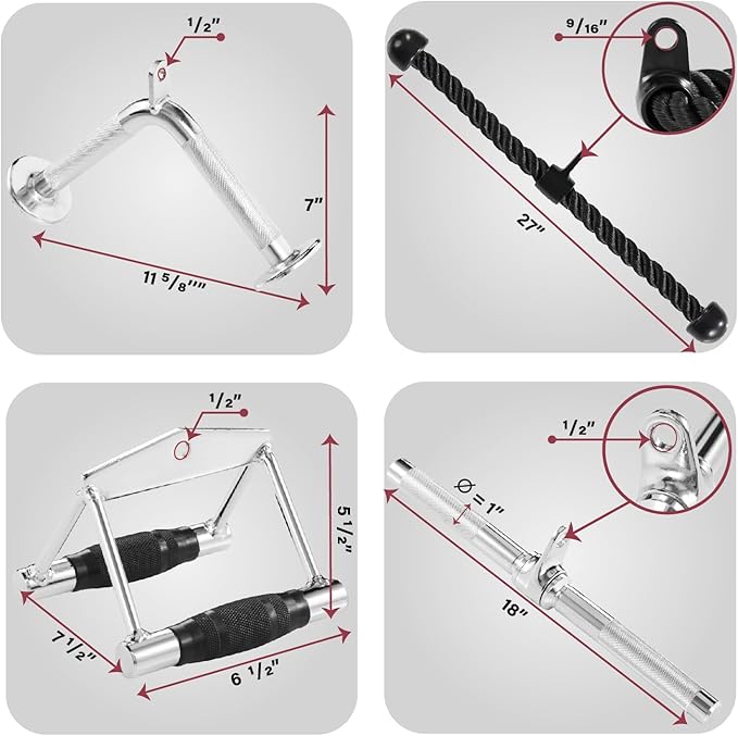 Yes4All Cable Machine Attachment, Row Handles, Tricep Rope, Straight Bar, V Bar, LAT Pulldown Accessories Load 880 LB for Home Gym