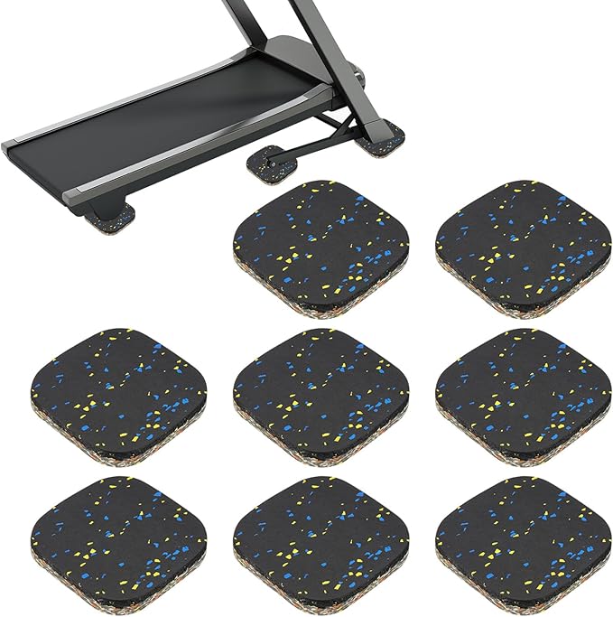 PATIKIL 8 Pcs Treadmill Mat Pads, 4x4x0.6 High Density Foam Anti Vibration Pad Sound Proof Floor Mat Exercise Equipment Mat for Carpet Protect Noise Reduction Home Gym, Yellow Blue