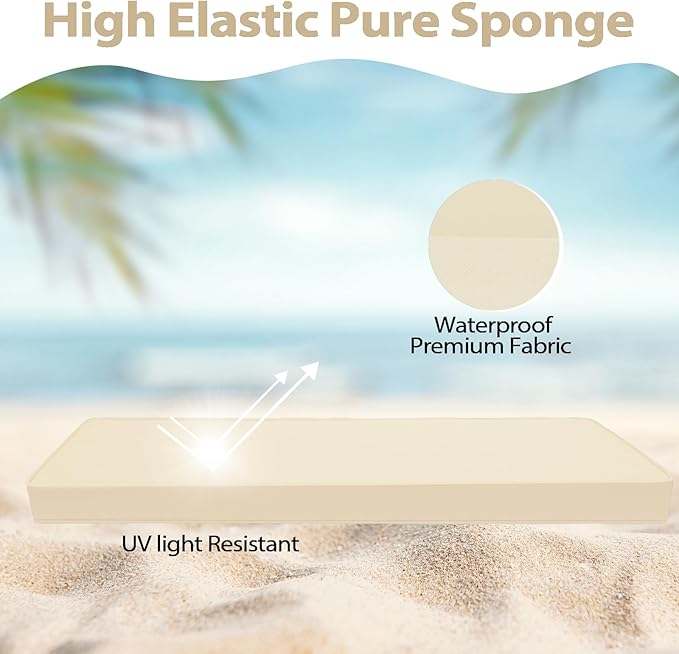 Outdoor Bench Cushion 48 x 16 x 3 Inch with Ties, Thick Waterproof Porch Swing Cushions for Patio Furniture Chair Pad, Seat Sofa Garden Replacement Cushion Sponge Filling