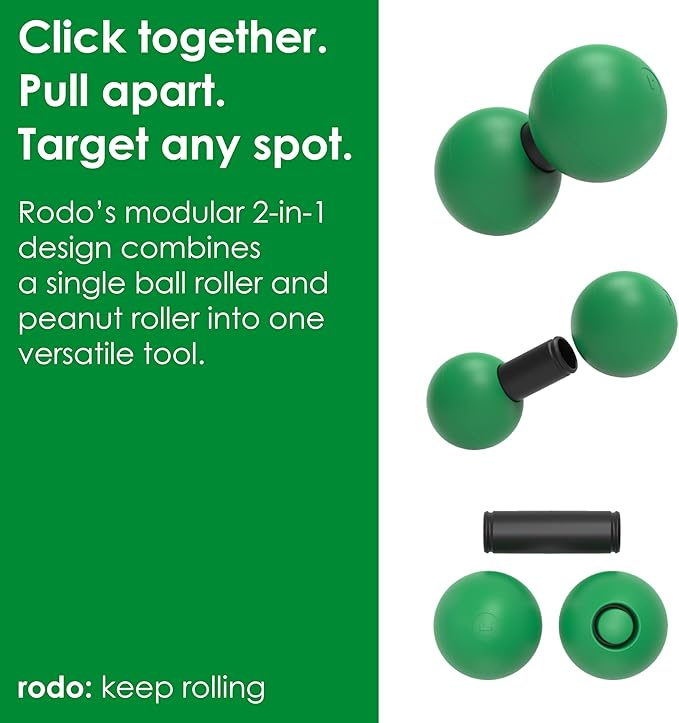 Rodo 2-in-1 Medium Peanut & Lacrosse Ball Roller | Deep Tissue Massage Tool for Fascia, Plantar Fasciitis, HIPS & Back | Mobility & Recovery Roller | Compact, Travel-Friendly, Pilates, Therapy Ready