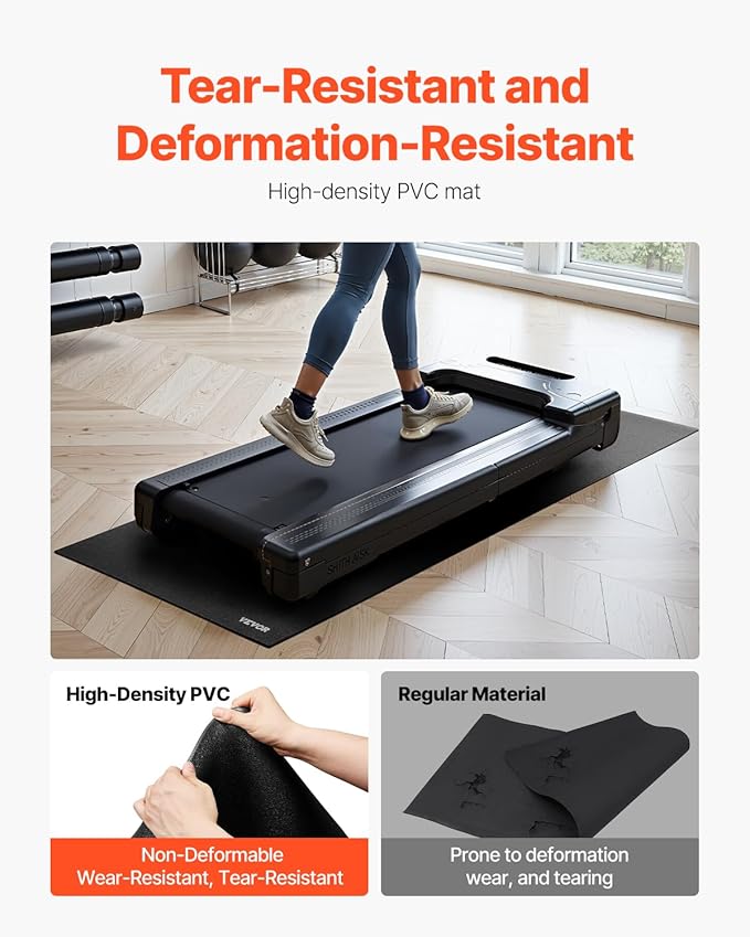 VEVOR Treadmill Mat for Carpet Floor, Exercise Equipment Mat for Treadmills, Stationary & Recumbent Bikes, High Density PVC Floor Protector Gym Mats, Waterproof and Non-Slip for Home Gym