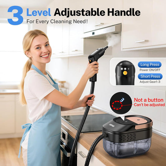 ODSD Steam Cleaner for Home & Car, 3-Level Adjustable Steamer for Cleaning, 15s Heat-Up & 1.6L Large Tank, Handheld Steam Cleaner for Car Detailing, Home, Tile, Grout, Furniture with 15pcs Accessories