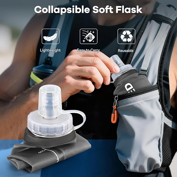 2Pack Soft Flask, 8.5oz Collapsible Soft Water Bottle, 250ml Foldable TPU Bottles for Hydration Pack BPA-Free, Running Lightweight Water Bottle for Hiking Cycling Climbing Running