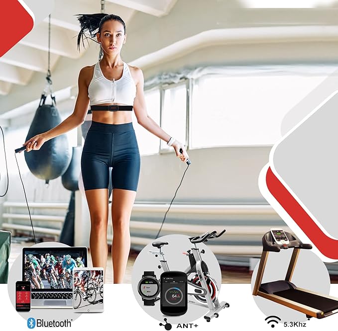 FITCENT Rechargeable Heart Rate Monitor Chest Strap 5.3 kHz/Bluetooth 5.0/ANT+, Heart Rate Sensor for Peloton Strava Zwift DDP Yoga