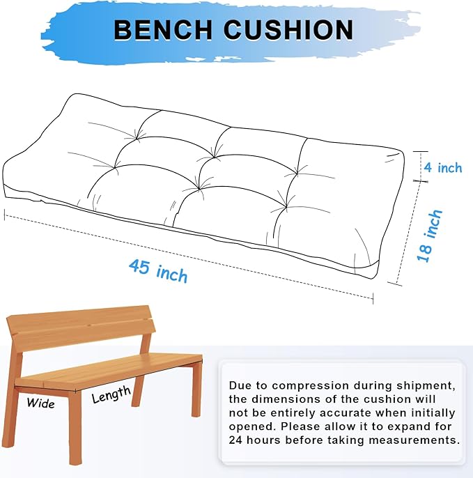 Bench Cushion 45 Inch - Chenille Fabric, High-Density Foam, Non-Slip Bottom, Soft Durable Indoor Tufted Long Seat Cushion for Window Garden Furniture (Deep Blue, 45x18x4 Inch)