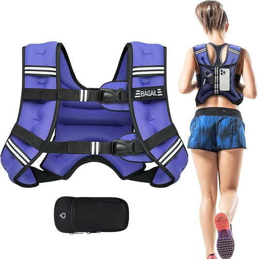 BAGAIL Weighted Vest, 5lbs/8lbs/10lbs/12lbs/15lbs/20lbs/25lbs/30lbs Weight Vest with Detachable Phone Pouch, Rucking Vest for Women, Men, Walking, Weight Loss, Training, Running