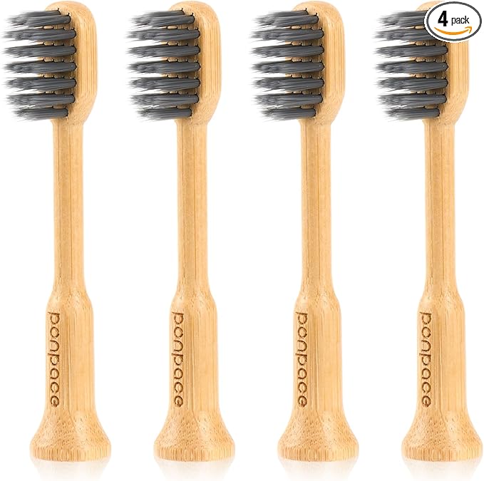 Bamboo Toothbrush Heads Compatible with Lumineux, Soft Charcoal Infused Bristles, Whitening & Deep Cleaning