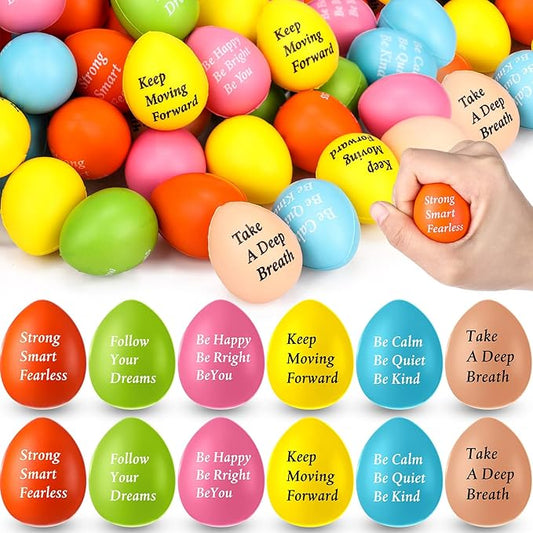 Aoriher 60 Pcs Motivational Stress Balls Quotes Inspirational Funny Colorful Foam Balls Hand Exercise Stress Relief Gifts for Office Small Anxiety Toys for Motivating Encouraging Supply (Egg)