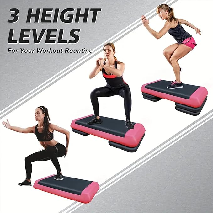 Adjustable Workout Aerobic Exercise Step Platform, Fitness & Exercise Step Platform with 2/4 Stackable Risers for Home Gym Cardio Training(Grey/Red)