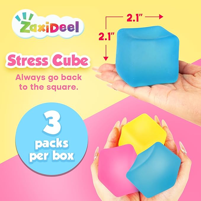 Fidget Toys Stress Cube 3 Pack: High Density Gel Filled Sensory Toys, 2.1" Cube, Anxiety Relief Squishy Fidget Toys, Stress Balls for Adults Kids Children Teens, Fidgets for Classroom