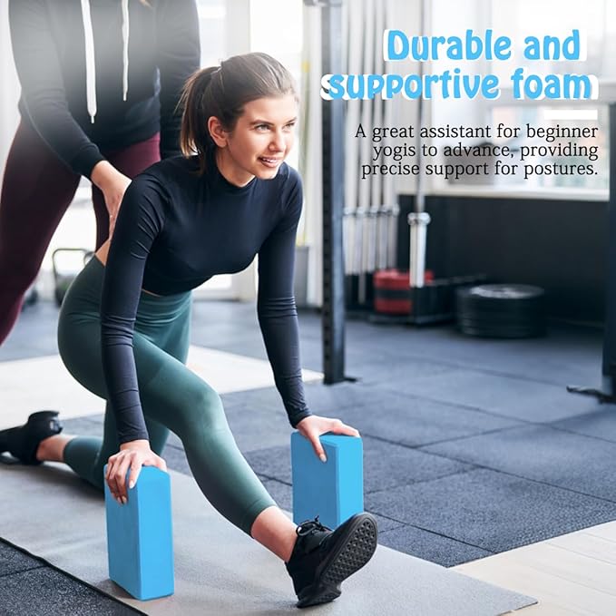 Yoga Blocks 2 Pack, Supportive Latex-Free Eva Foam Soft Non-Slip Blocks with Beveled Edges for Yoga, Pilates, Meditation - Yoga Accessories for Stability, Balance, Deepen Stretches