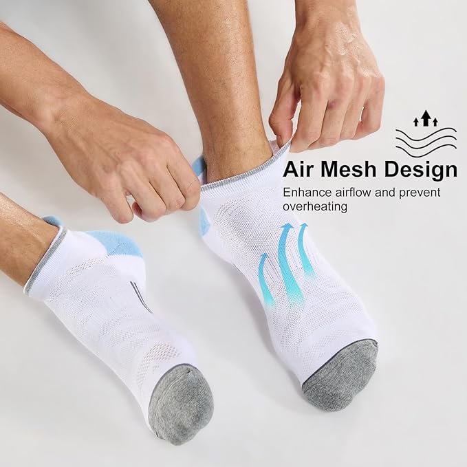 FITRELL Men's 6 Pack Ankle Running Socks Low Cut Cushioned Athletic Sports Socks 7-9/9-12/12-15