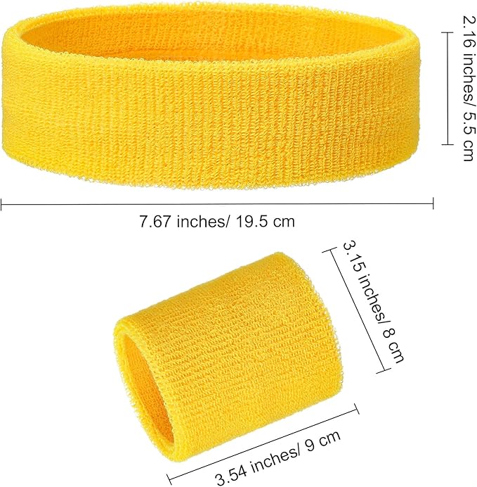 24 Pieces 80s Neon Sweatbands Set, Include 8 Sports Headbands and 16 Sweat Wristbands Elastic Athletic Tennis Sweat Bands Bulk for Man Woman