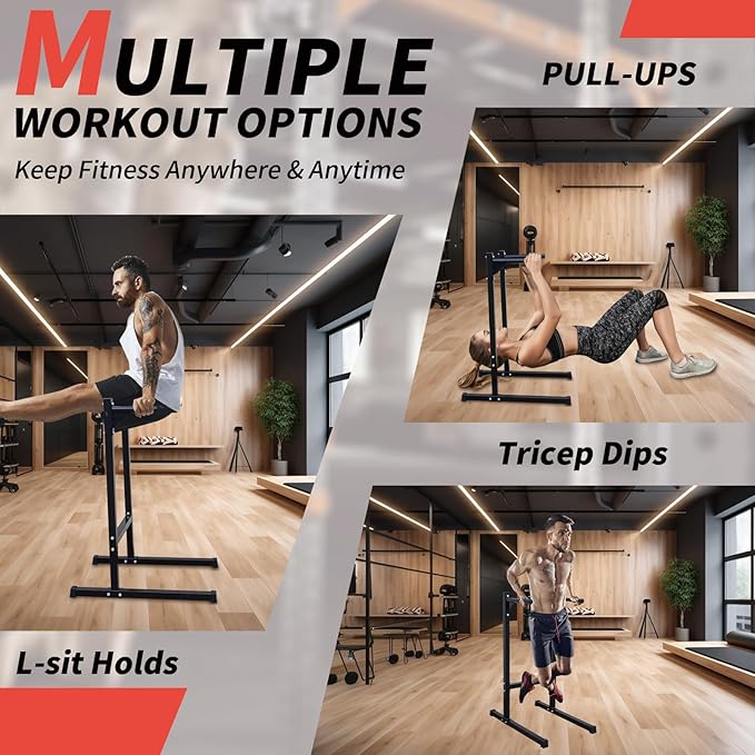 Adjustable Height Dip Bar Station, Heavy Duty Dip Station Push Up Bar for Home Gym,Multi-function Dip Station Pull Up Bar Full Body Strength Training Workout Fitness Equipment for Tricep Dips