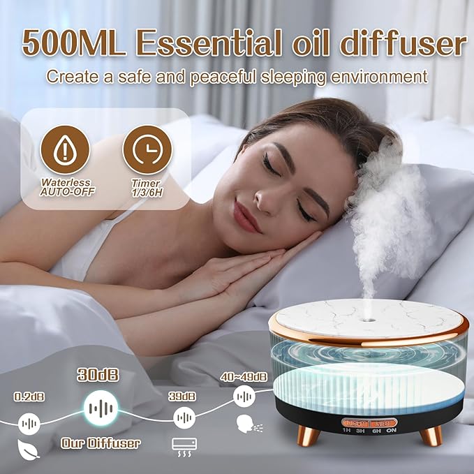 Essential Oil Diffusers for Home 500ml,Aromatherapy Diffusers for Essential Oils Large Room with 7 Colors Lights & 3 Mist Mode Waterless Auto Off,Cool Mist Humidifiers for Decor,Black