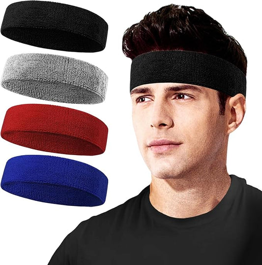 Sweatbands Sport Headbands for Men & Women, 12 Pcs Sweat Head Bands Moisture Wicking Sport Headband Cotton Sweatbands for Basketball, Athletic Exercise, Running