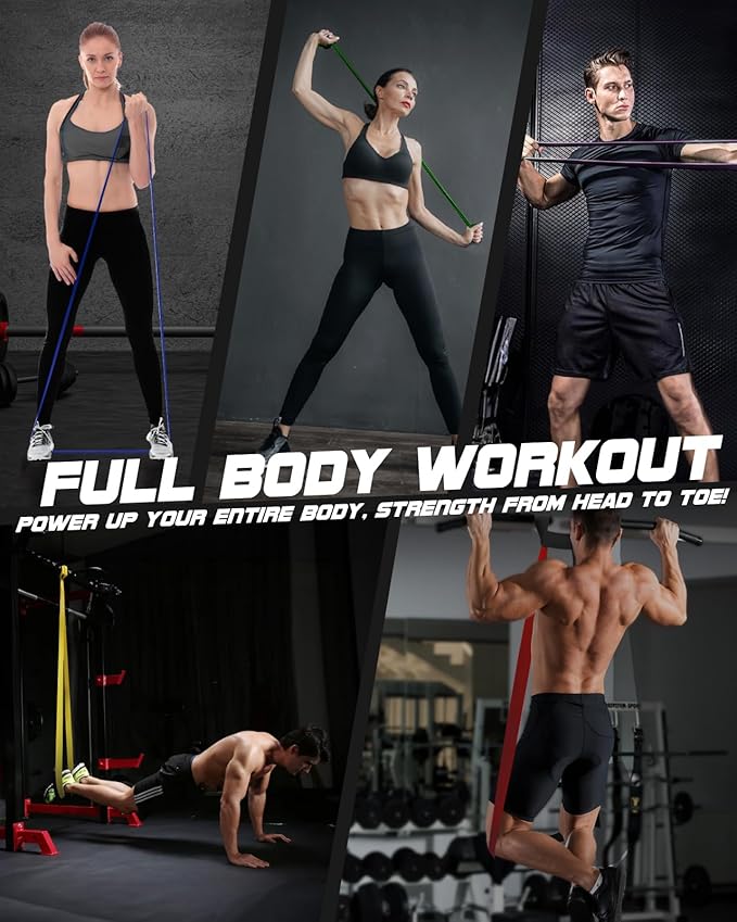 Resistance Bands Set - Pull Up Bands for Men Women, Exercise Bands Resistance with Door Anchor, Training Poster & Pouch for Body Stretching, Pull Up Assist