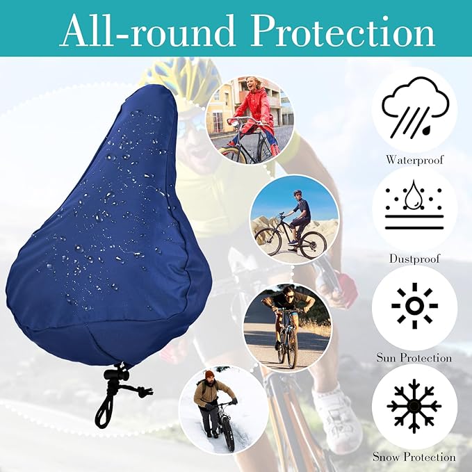 2 Pcs Bike Seat Rain Cover Bicycle Seat Cover Waterproof Blue Bike Seats Cushion Covers with Elastic Outdoor for Bicycles E-Bikes Unisex